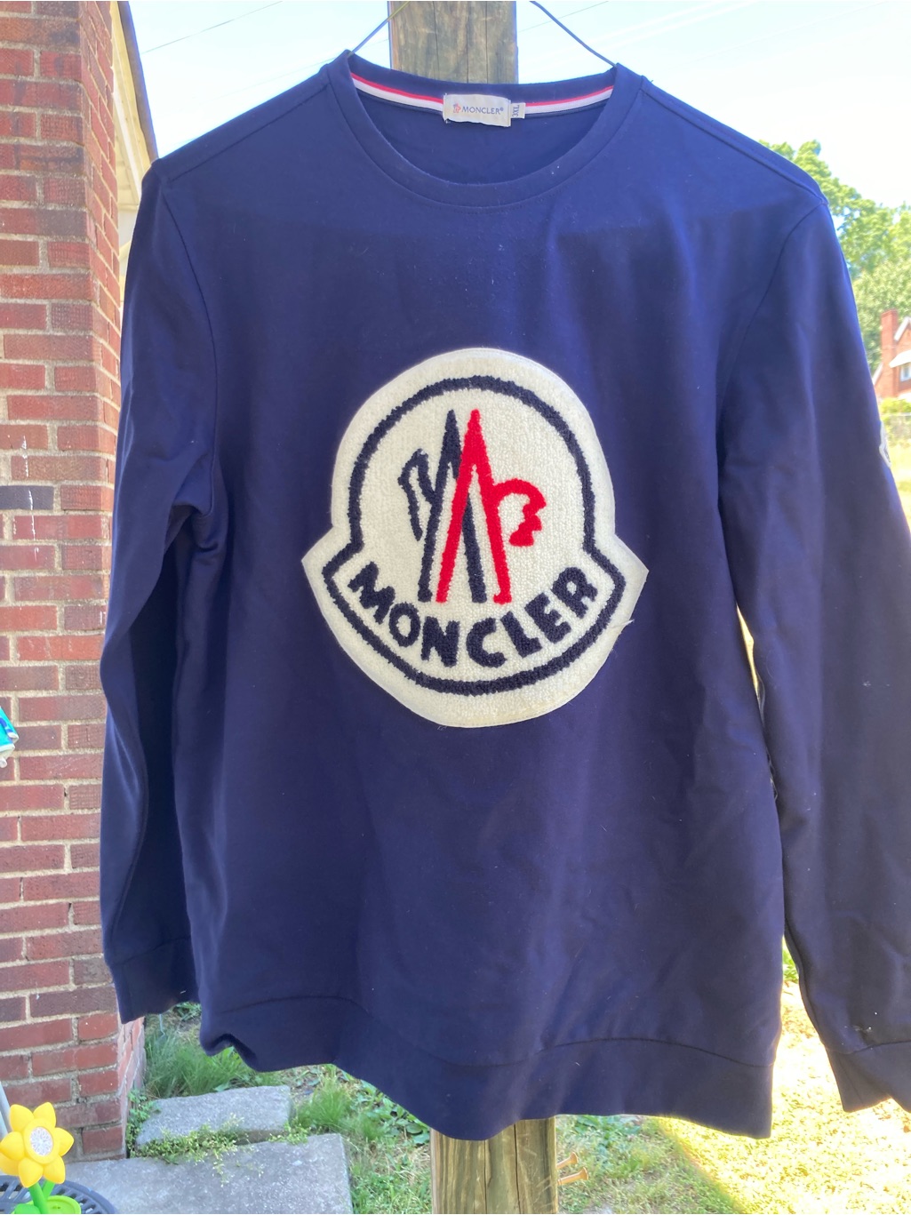 Moncler Navy Crewneck Sweatshirt With Embroidered Logo Patch